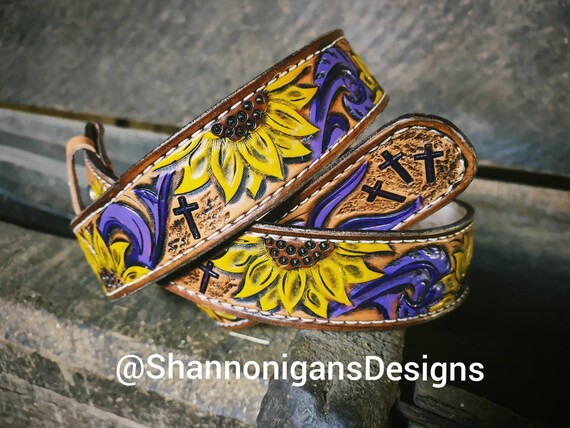 Custom Tooled Leather Sunflower Belt - Etsy