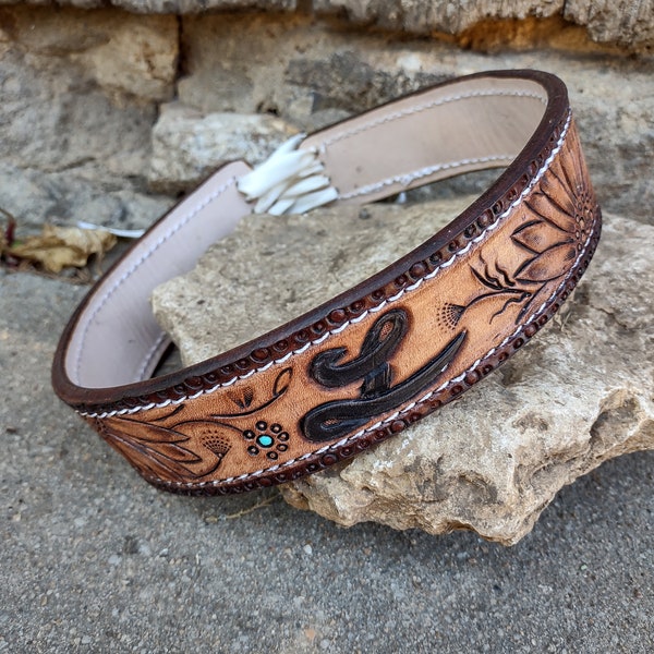 Tooled leather bridal garter