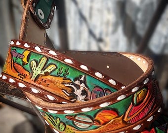 Fully Tooled Leather Belt With Buck Stitch - Etsy