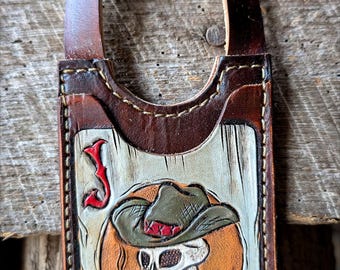 Tooled leather boot card wallet with one pocket