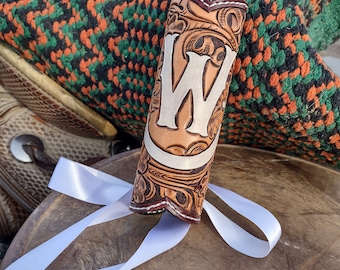 Tooled leather bouquet wrap