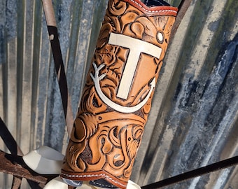 Tooled leather bouquet wrap