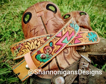 Custom tooled leather belt