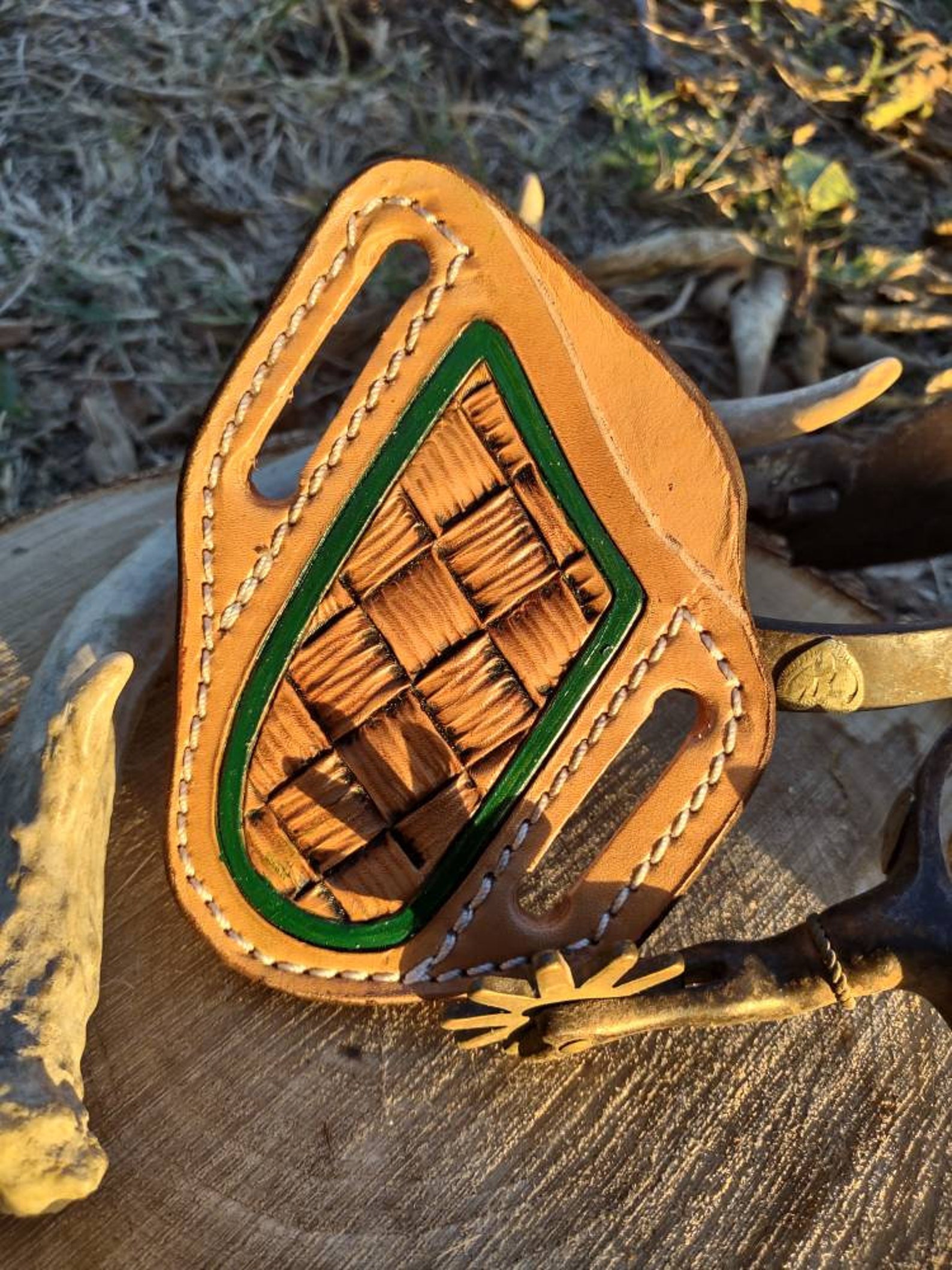 Pancake Trapper Knife Sheath Tooled Rough Out Leather Etsy