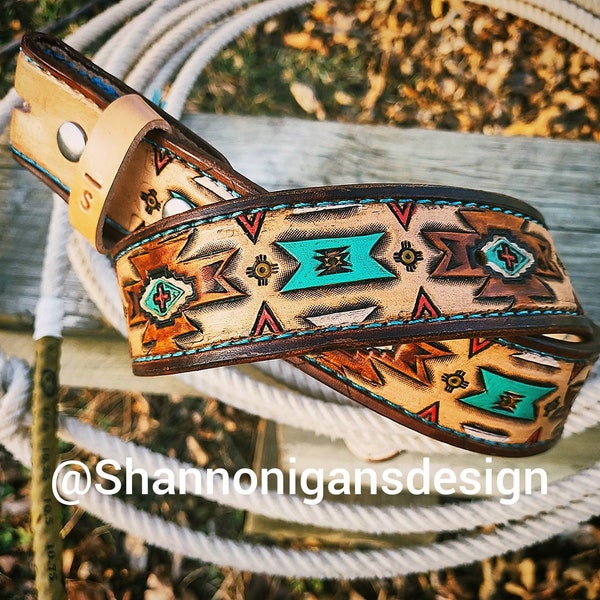 Custom tooled leather belt