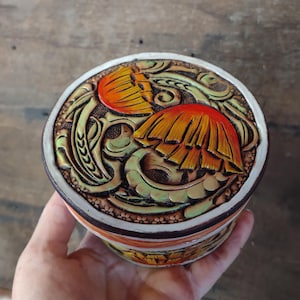 Tooled leather trinket box
