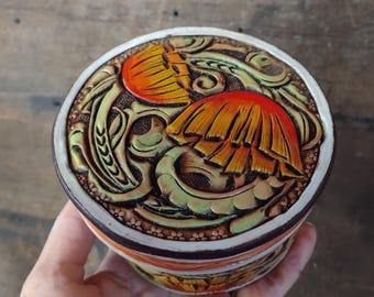 Tooled leather trinket box