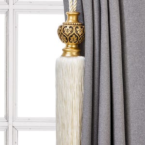 Exuberance Curtain Tassel Tiebacks, Cream curtain Holdbacks, Rope Tiebacks, Drapery hardware, Tassel Length 12.6&quot; , Spread 37&quot; (96cm)