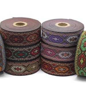 35 mm Anatolian Kilim Jacquard Ribbons (1.37 inches), Upholstery Fabric, Woven Trim, Drapery Curtain Making Border 35588