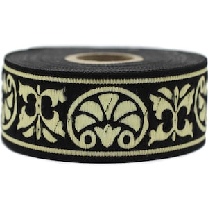 35mm Palm Trees Black and Gold Jacquard Ribbon 1.37 inch | Embroidered Trim | Fabric Tapestry for Embellishment Craft Home Decor 35058
