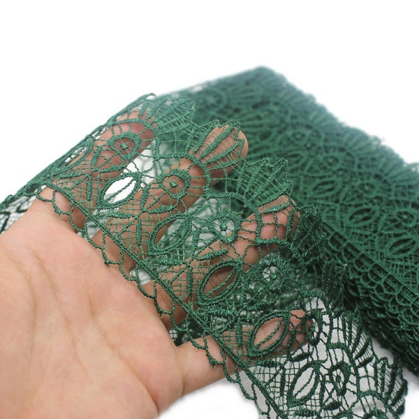 80mm 8 Meters Green Floral Guipure Lace Trim | 3.14 Inches Wide | Floral Lace Trim | Bridal Lace | Green Lace | Guipure Lace TRM81