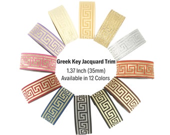 1.37 inches Greek Key Jacquard Ribbons, 35mm Woven Trim, Meander Webband, Costume Ribbon, Brocade Fabric 35062