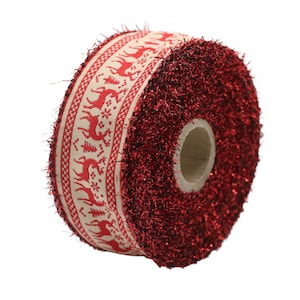 1,57 Zoll rotes Rentier Jacquard Band, glitzernde Weihnachten besticktes Zierband, Neujahrskante, Weihnachtsdeko, lose Ware