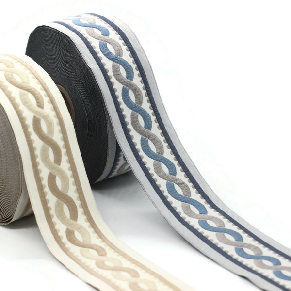 40 mm blue or brown Trim 1.57 inches, Celtic Jacquard Ribbon, Woven Tape for Upholstery and Sewing, Ruban tisse