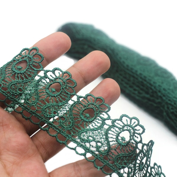 40 mm 8 Meters Green Guipure Lace Trim | 1.57 Inches Wide | Floral Lace Trim | Bridal Lace | Green Lace | Guipure Lace TRM40