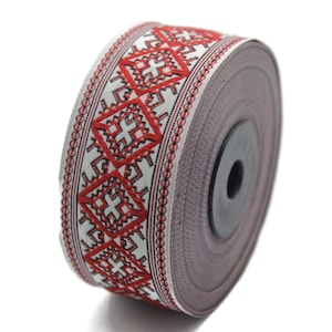 35 mm Rot / Weiß Teppich Jacquard Band (3,37 &quot;), geometrische Bordüre, gewebte Borte, Kostüm Design und Wohndekor Zierband Meterware 35984