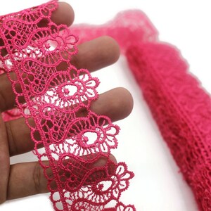 40 mm 8 Meters Pink Guipure Lace Trim | 1.57 Inches Wide | Floral Lace Trim | Bridal Lace | Pink Lace | Guipure Lace TRM40