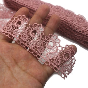 40 mm 8 Meters Raw Pink Guipure Lace Trim | 1.57 Inches Wide | Floral Lace Trim | Bridal Lace | Pink Lace | Guipure Lace TRM40