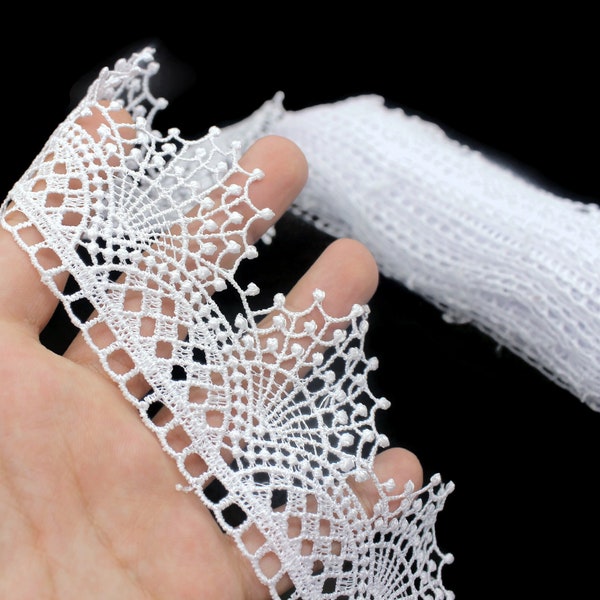 57mm 8.5Meters Guipure Snow White Venice Lace Trim | 2.24 Inches Wide | Spiderweb Lace Trim | Embroidered Lace Trim | DIY Supplies