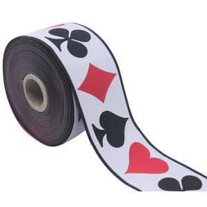 Passamaneria intrecciata da 50 mm con semi di carte da gioco - Fiori, cuori, picche - Perfetta per progetti di artigianato, cucito e fai da te"