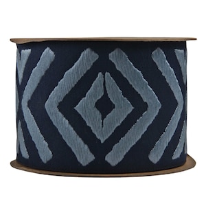 2.7&quot; Embroidery Curtain Trim, Dark Blue and Light Blue Jacquard Ribbon for Curtains, Drapery Banding, Drapery Trim Tape, Woven Border 207 V6