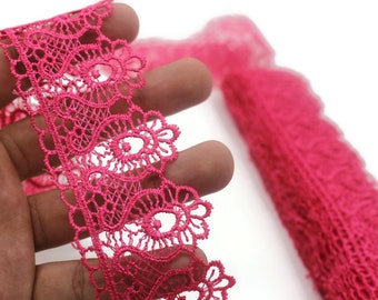 40 mm 8 Meters Pink Guipure Lace Trim | 1.57 Inches Wide | Floral Lace Trim | Bridal Lace | Pink Lace | Guipure Lace TRM40