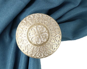 Victorian Flowers Curtain Holdbacks, Off-white and Gold Tiebacks,  Vintage Drapery Holder, Curtain Pullback, Curtain Hook Back, Curtain Loop