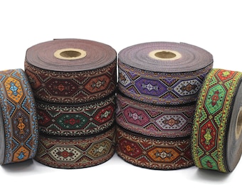 35 mm Anatolian Kilim Jacquard Ribbons (1.37 inches), Upholstery Fabric, Woven Trim, Drapery Curtain Making Border 35588