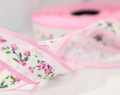 25 mm Pink Clove Half Printed Ribbon 0.98 inches - Floral embroidered trim - Flower trim -Multicolor Ribbon