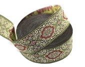 18 mm Light green Medieval Motive Woven Border (0.70 inches), jacquard ribbon, Embroidered ribbon, Sewing trim, Scroll Jacquard trim, 18589