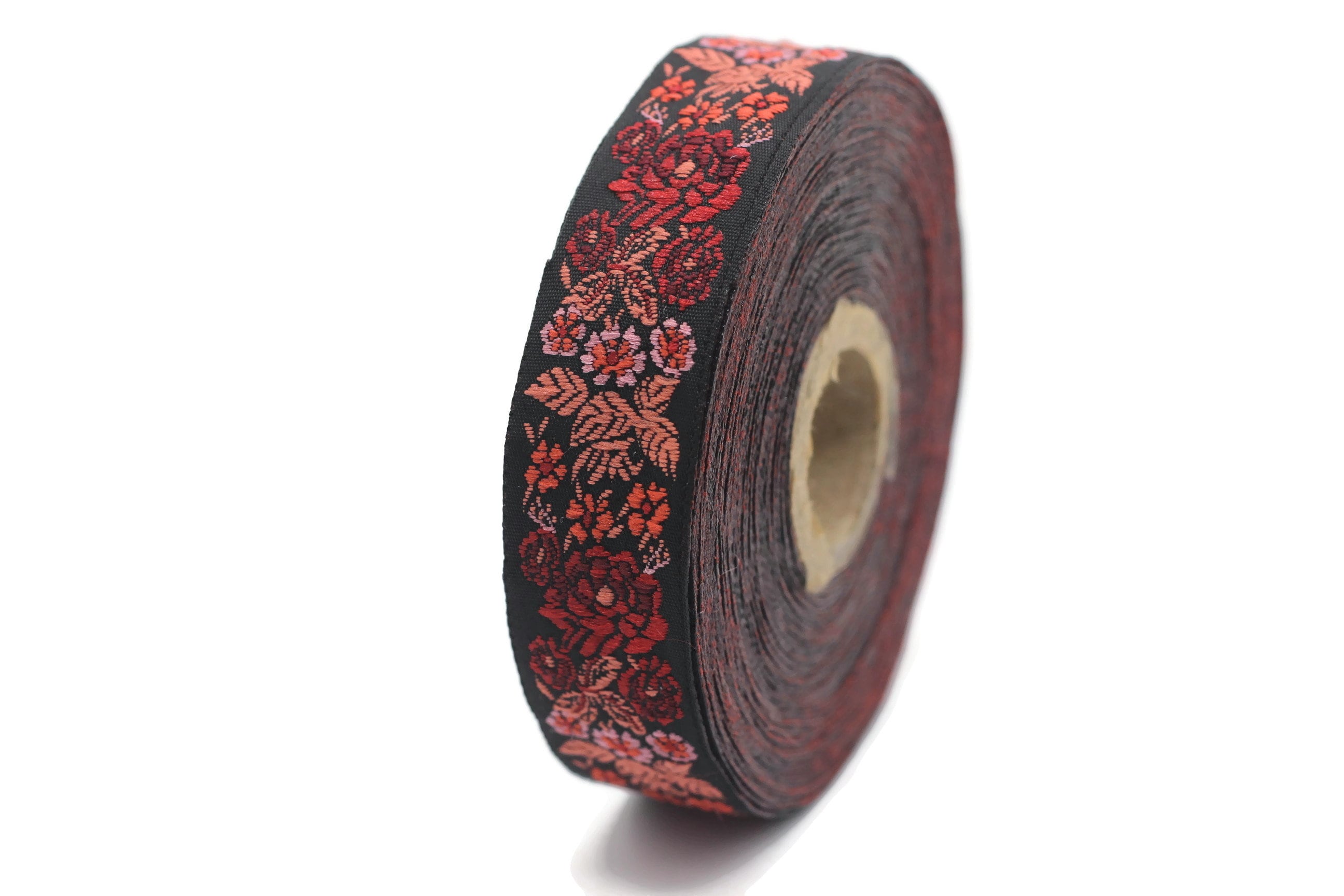 22 Mm Red/black Floral Embroidered Ribbon 0.86 Inches - Etsy