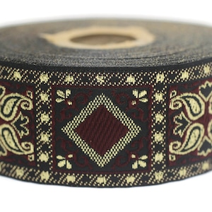 35 mm Red/Yellow Geometric Jacquard trim (1.37 inches), vintage Ribbon,  Decorative Craft Ribbon, Sewing, Jacquard ribbon, Trim, 35587