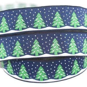22 mm Blue Christmas jacquard ribbons 0.86 inches, pine tree embroidered trim, Christmas trim, Christmas jacquards, Christmas border, 22482