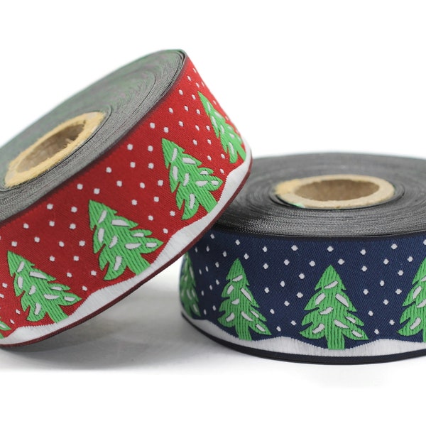 35 mm Christmas jacquard ribbons 1.37 inches, pine tree embroidered trim, Christmas trim, Christmas jacquards, Christmas border, 35482