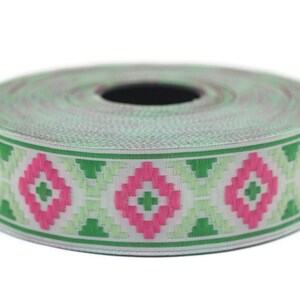 25 mm Green Geometric Diamond Jacquard trim (0.98 inches) Decorative Craft Ribbon, Sewing Trim, Jacquard ribbon, woven ribbons, 25914