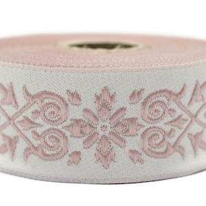 35 mm Pink Victorian Jade Jacquard Ribbon 1.37 (inch) | Embroidered Bordure | Fabric Tapestry for Embellishment Craft Home Decor | 35271