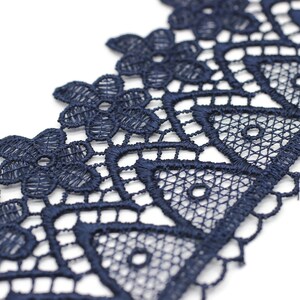 72mm 8 Mt. Dark Blue Bridal Guipure Lace Trim | 2.83 Inc Wide Lace Trim | Geometric Bridal Lace | French Guipure | Guipure Lace Fabric TRM72