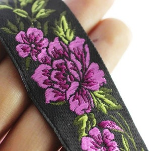 35 mm Pink / Black Floral Jacquard trims 1.37 inch, vintage Ribbon, Decorative Craft Ribbon, Floral Jacquard Ribbon,  Jacquard Trim, 35096