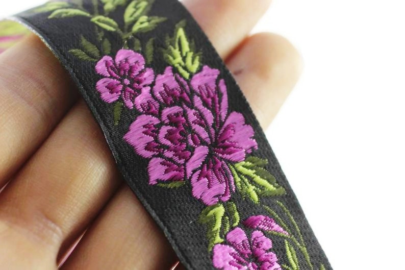 35 mm Pink / Black Floral Jacquard trims 1.37 inch, vintage Ribbon, Decorative Craft Ribbon, Floral Jacquard Ribbon,  Jacquard Trim, 35096