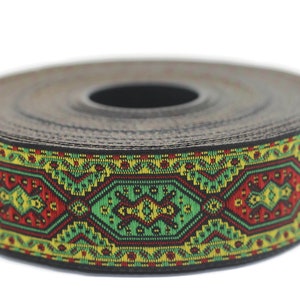 25 mm green red Woven Jacquard ribbon (0.98 inches)  Decorative Craft Ribbon, Sewing trim, woven trim, embroidered ribbon, 25588