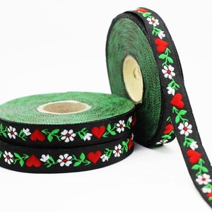 12 mm Black&White Heart Jacquard ribbons (0.47 inches), decorative trim, Floral Ribbon, Sewing trim - woven trim - embroidered ribbon
