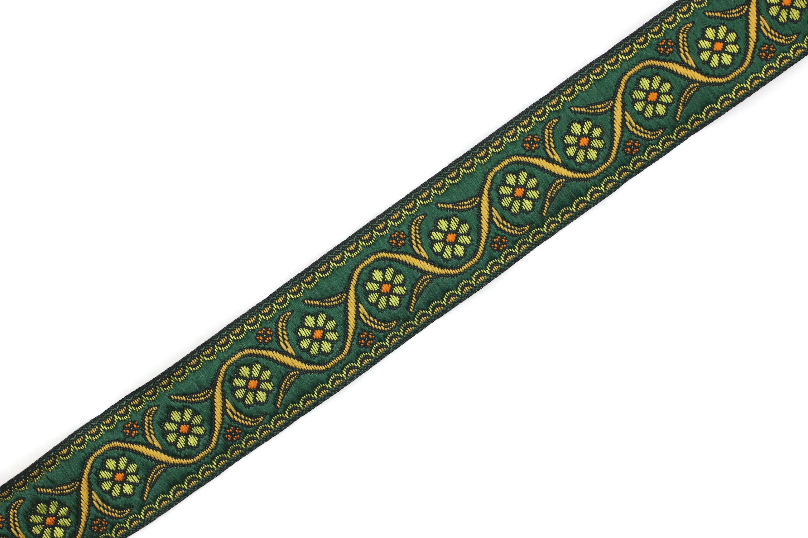 22 Mm Green Floral Embroidered Ribbon (0.86 Inches), Vintage Jacquard ...