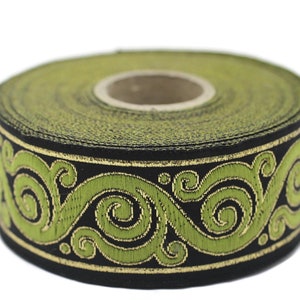 35 mm groen-zwarte Keltische slak jacquardbandversiering (1,37 inch), geweven rand, bekledingsstof, draperielintversiering kostuumontwerp 35221