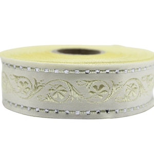 1.37 inch Beige Wildflower Woven Trim, Jacquard Ribbon (35 mm), Webband, Costume Embellishment, Sewing Trimming, Ribbon by th Yard CNK08