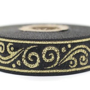 22 mm metallic Black/Golden jacquard ribbons 0.86 inches, Renaissance  embroidered trim,  woven trim, jacquard trim, 22078