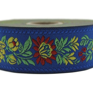 35 mm Blue Floral jacquard ribbon (1.37 inches),  Vintage ribbon, floral ribbon, dog collar supplies, ribbon trim, rose ribbon 35303