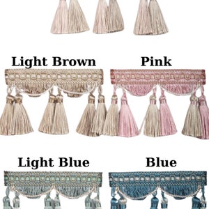 95 mm Tassel Fringe Trim in 5 Colors, 3.74 inc Gimp Header, lampshade trim by the yard, Fringe for Drapery, Tassel trim, Curtain Trim Rosa04