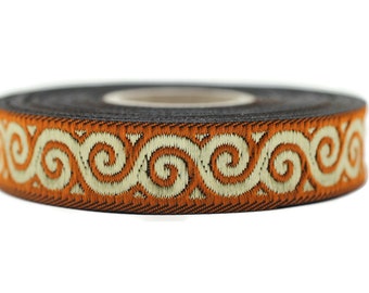 16 mm Orange Jacquard ribbons (0.62 inches, Elegance Jacquard trim, Sewing, Jacquard ribbons, Trim, woven ribbons, dog collars, 16061