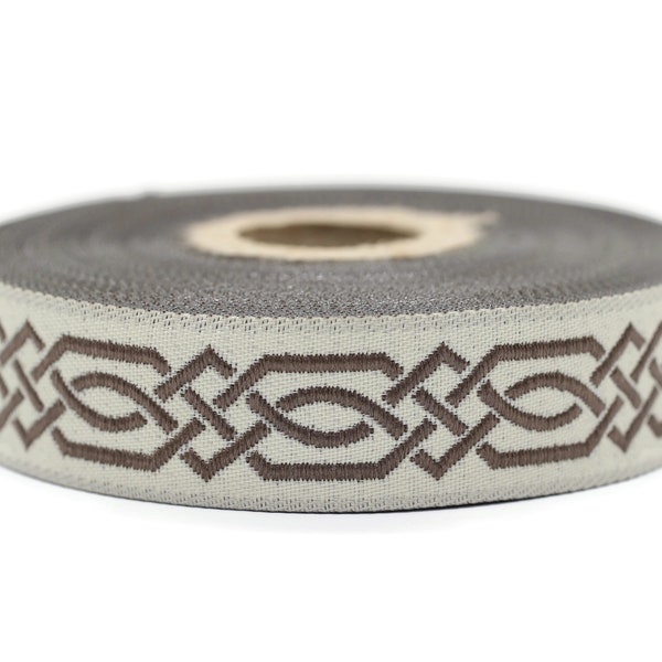 20 mm Brown Celtic Claddagh 0.78 (inch) | Celtic Ribbon | Embroidered Woven Ribbon | Jacquard Ribbon | 20 mm Wide | 20272