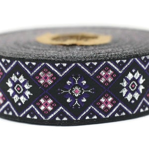 25 mm Purple Geometric Ribbon (0.98 inches), Geometric trim, jacquard trim, craft supplies, vintage trim, jacquard ribbon, 25975